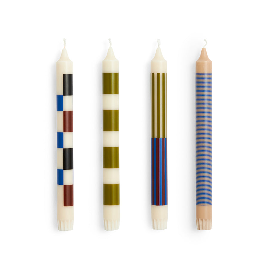 Hay-bougies-pattern-set-de-4-blanc-vert-kaki-bleu-Atelier-Kumo