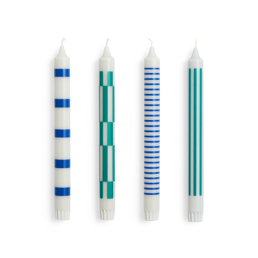 Hay-bougies-pattern-set-de-4-gris-vert-bleu-Atelier-Kumo