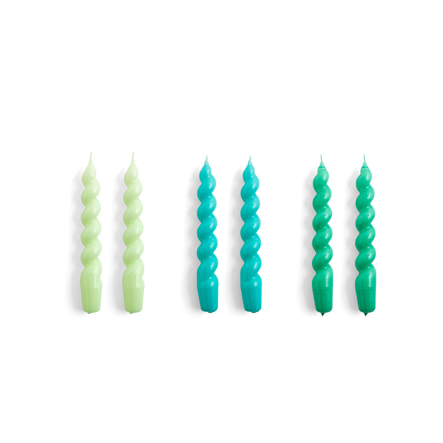 Hay-bougies-Spirale-epaisse-Set-6-menthe-vert-vert-aqua-Atelier-Kumo