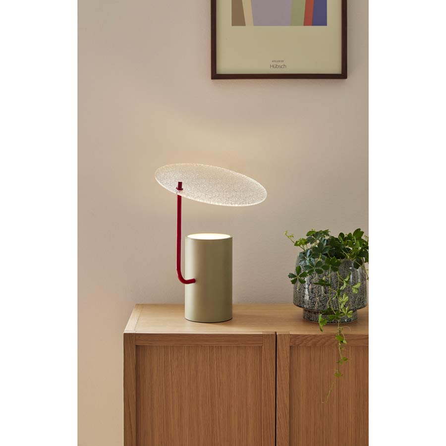 Hubsch-Lampe-de-table-Disc-kaki-et-rouge-allumer-Atelier-Kumo