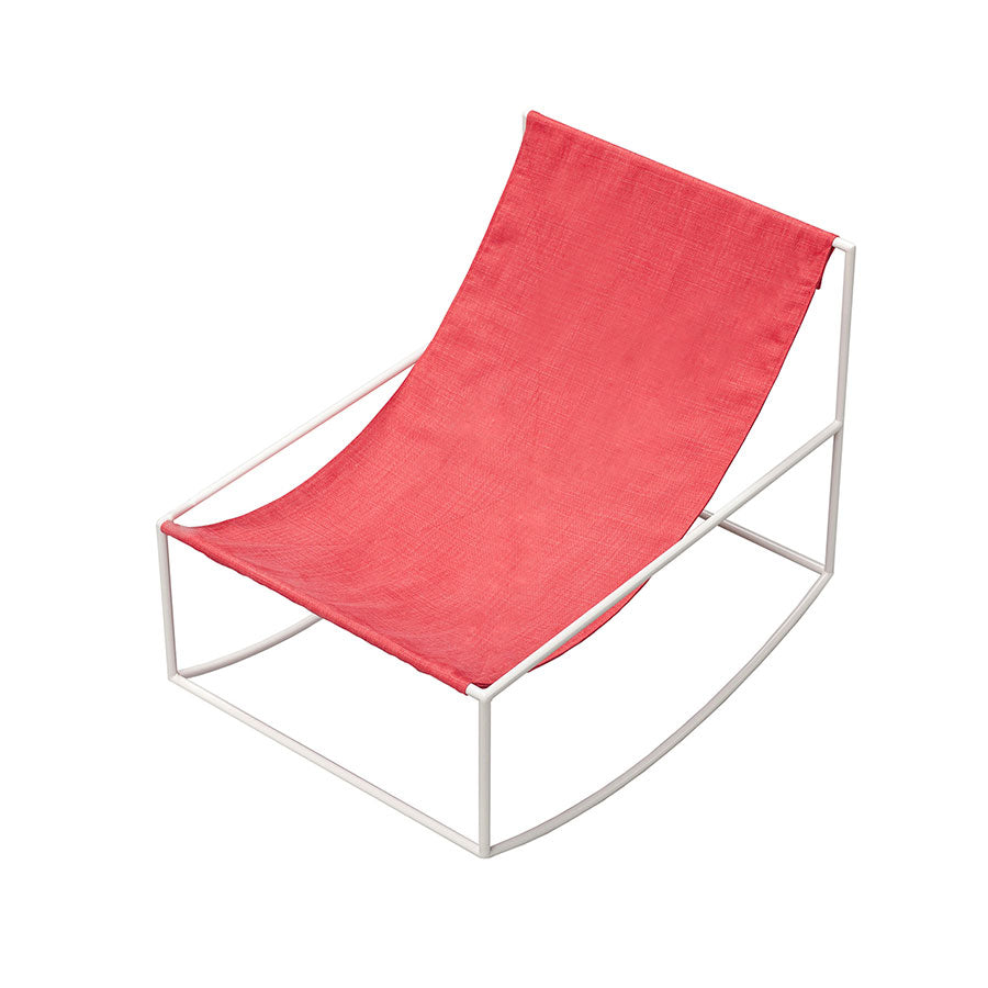 Muller-van-Severen-rocking-chair-structure-blanche-assise-tissu-rouge-Valerie-Objects-Atelier-Kumo