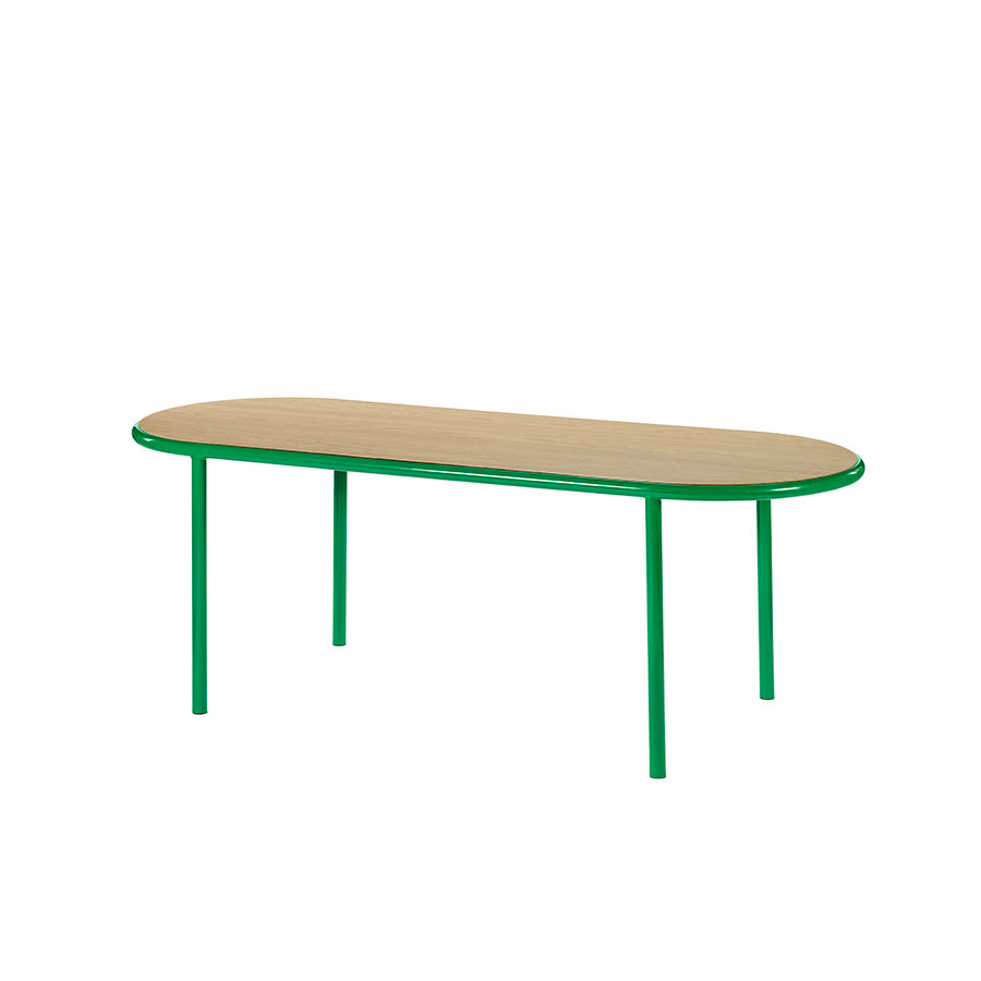 Muller-van-Severen-table-bois-ovale-structure-verte-chene-Valerie-Objects-Atelier-Kumo