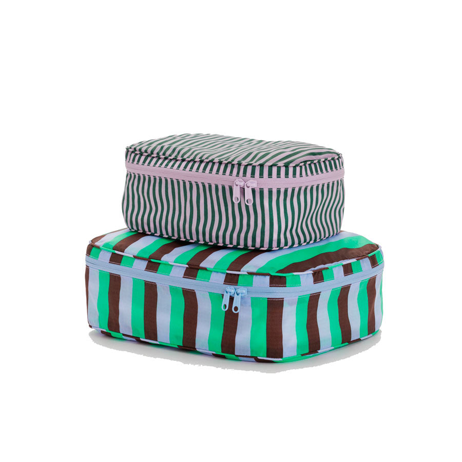 Baggu-ensemble-de-pochettes-en-cube-rayures-violet-marron-vert-nylon-ripstop-Atelier-Kumo
