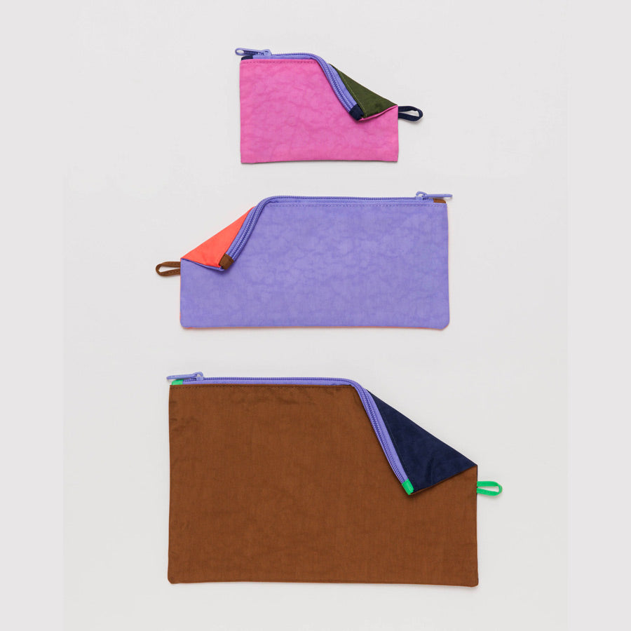 Baggu-ensemble-de-pochettes-plates-nylon-violet-rose-marron-orange-Atelier-Kumo