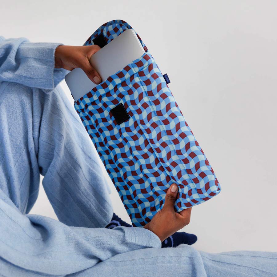Baggu-housse-pour-ordinateur-portable-puffy-carreaux-bleu-marron-ondule-13-14-pouces-nylon-ripstop-durable-Atelier-Kumo