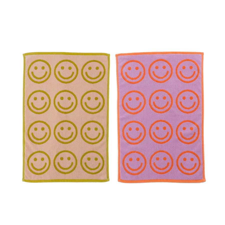 Baggu-serviette-main-set-de-2-happy-lilac-ochre-smileys-colore-lavable-en-machine-coton-organique-Atelier-Kumo