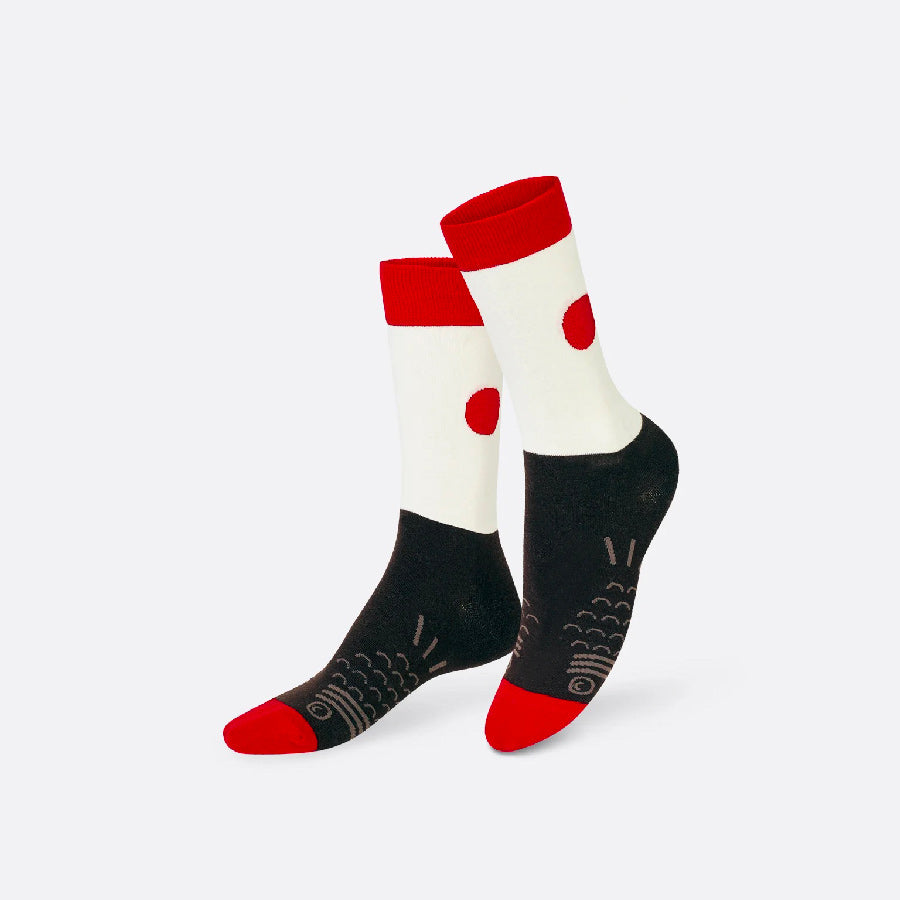 Eat-My-Socks-chaussettes-soy-fish-taille-unique-rouge-noir-blanc-Atelier-Kumo