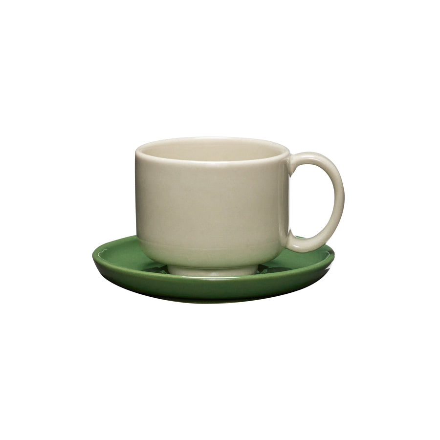 Hubsch-tasse-amare-blanc-avec-soucoupe-vert-poudre-de-pierre-Atelier-Kumo