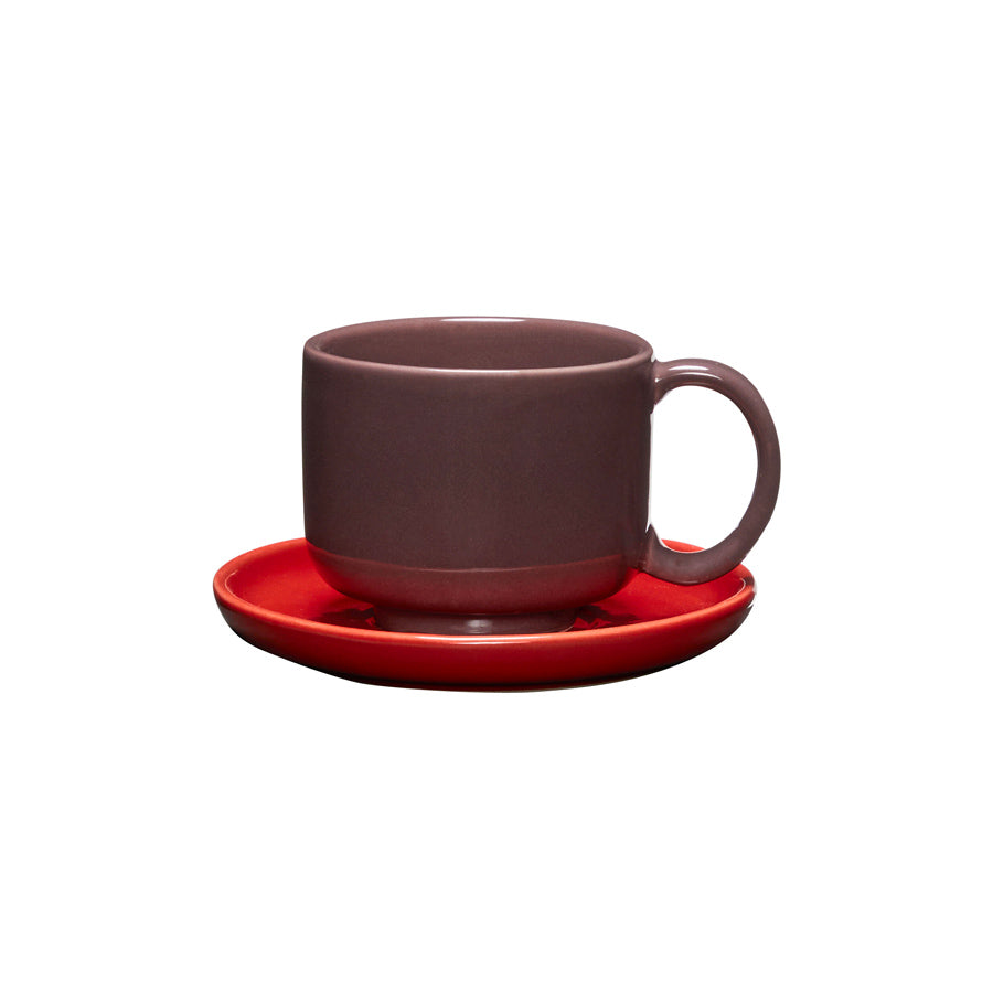 Hubsch-tasse-amare-marron-avec-soucoupe-rouge-vaisselle-Atelier-Kumo