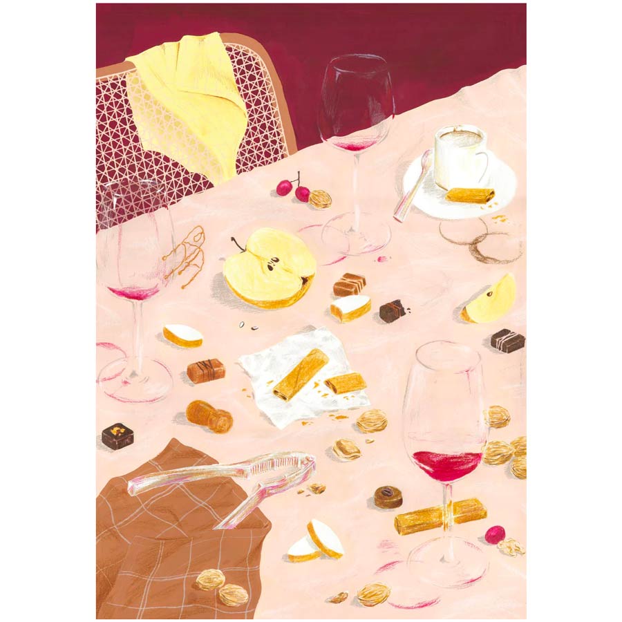 Jour-Ferie-puzzle-500-pieces-la-fin-du-repas-vin-rose-Atelier-Kumo