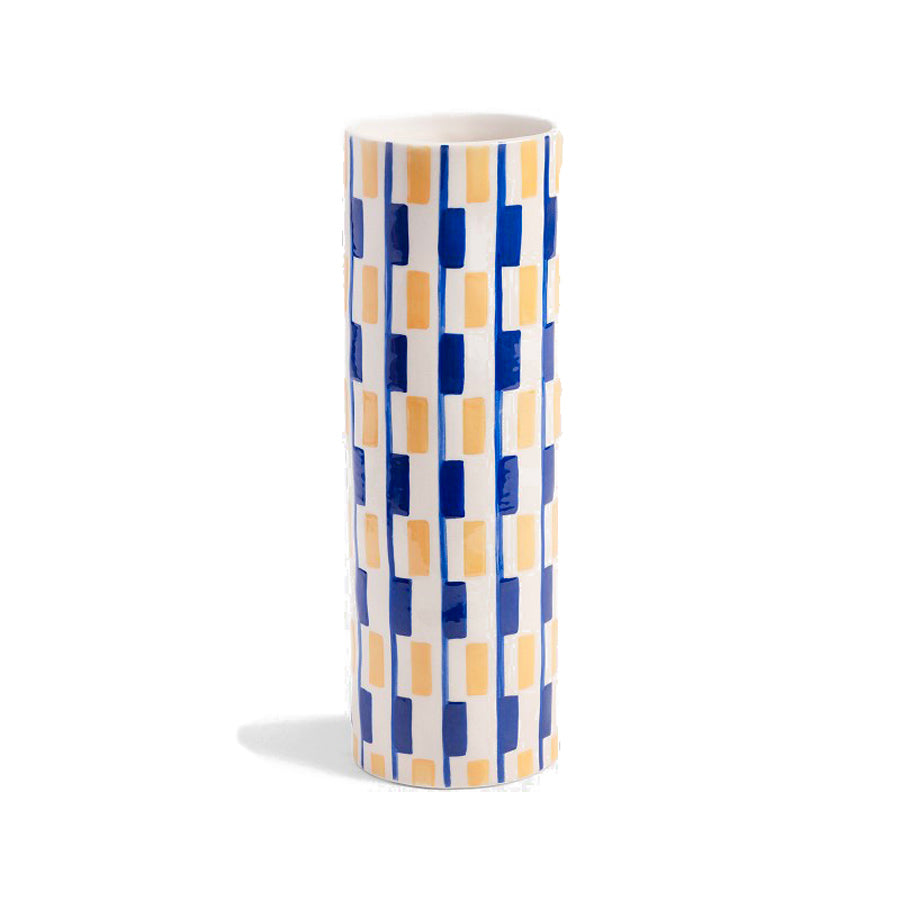 Klevering-vase-a-carreaux-bleu-et-jaune-en-porcelaine-Atelier-Kumo