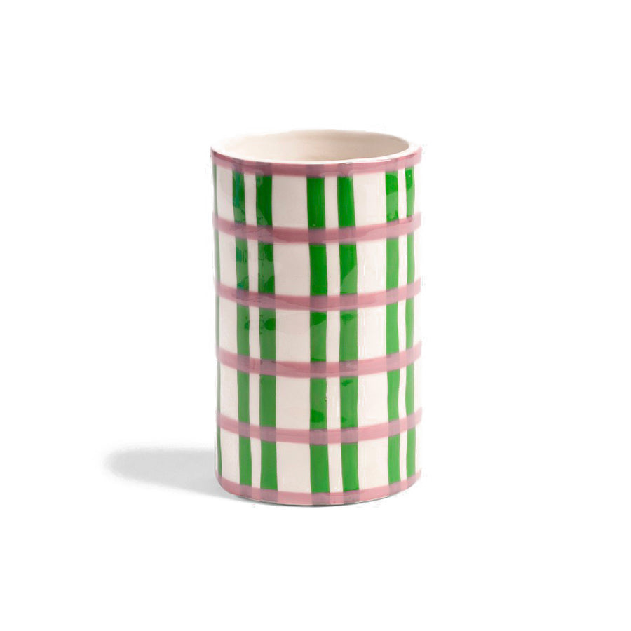 Klevering-vase-a-carreaux-vert-et-rose-en-porcelaine-Atelier-Kumo