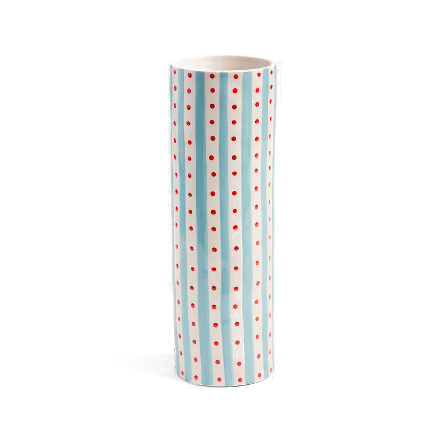 Klevering-vase-a-point-rouge-et-ligne-bleu-en-porcelaine-Atelier-Kumo