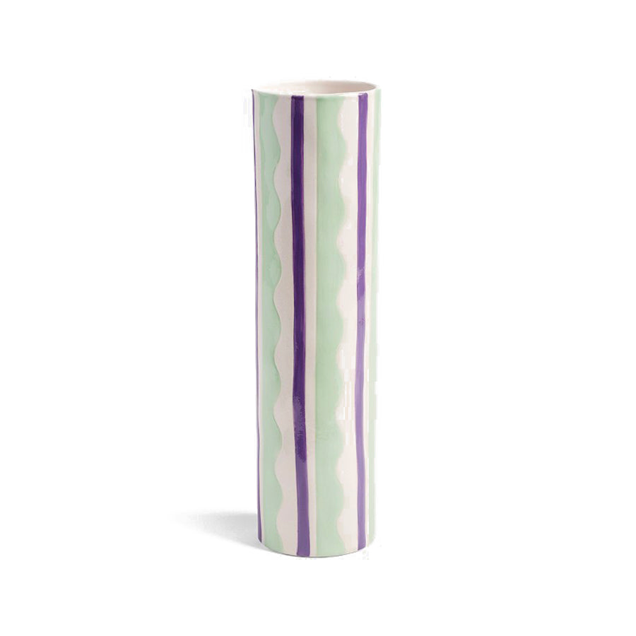 Klevering-vase-clash-wiggle-vert-ligne-violet-en-porcelaine-Atelier-Kumo