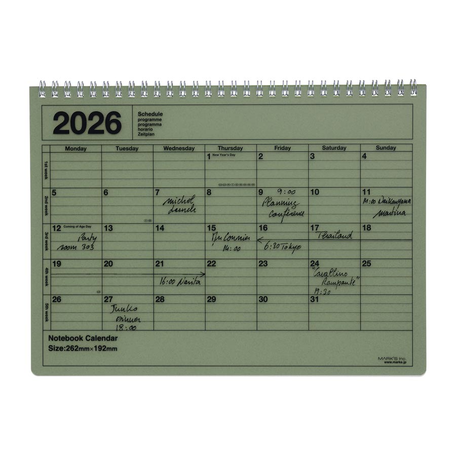Marks-calendrier-M-2026-vert-kaki-Atelier-Kumo