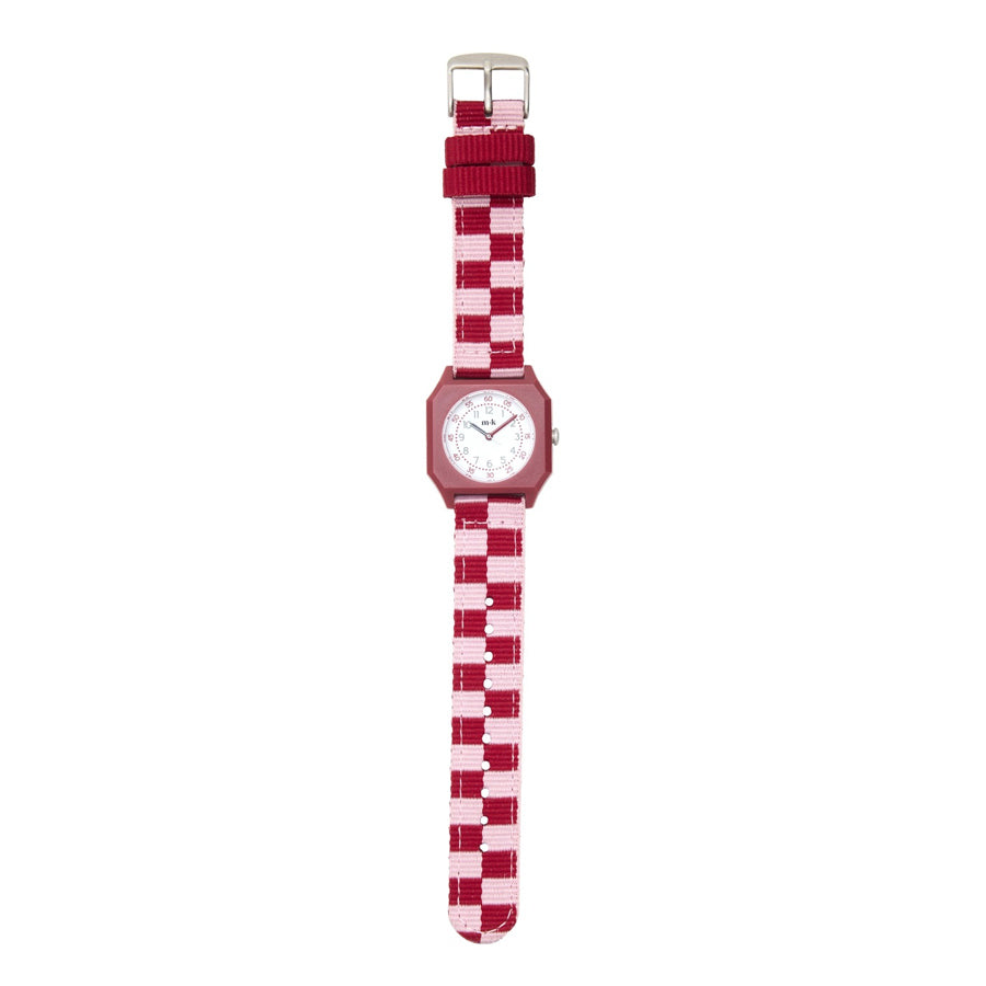 Mini-kyomo-montre-enfant-carreaux-rose-depliee-rouge-Atelier-Kumo