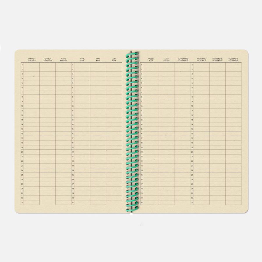 Papier-tigre-carnet-a5-toile-uni-corail-calendrier-Atelier-Kumo