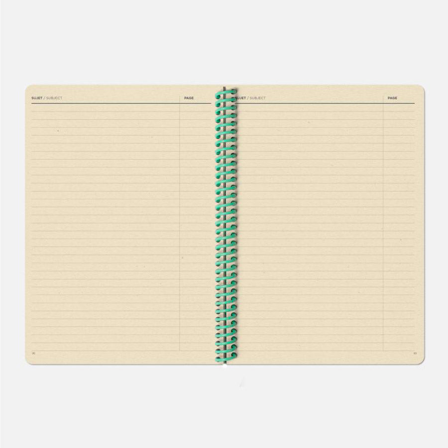 Papier-tigre-carnet-a5-toile-uni-corail-page-jaune-details-Atelier-Kumo