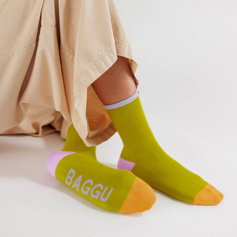 Baggu-chaussettes-unisex-vert-jaune-lavande-Atelier-Kumo