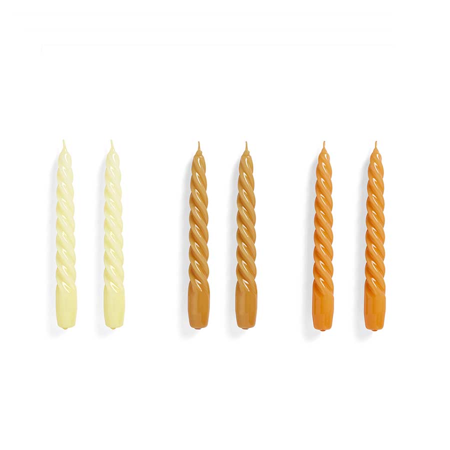 Hay-Set-de-6-bougies-spirales-fine-citron-caramel-clair-et-orange-Atelier-Kumo