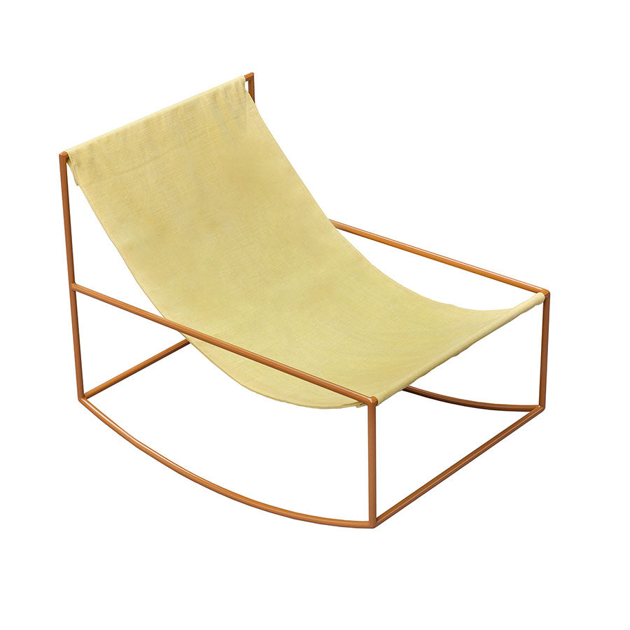 Muller-van-Severen-rocking-chair-structure-moutarde-assise-tissu-jaune-Valerie-Objects-Atelier-Kumo