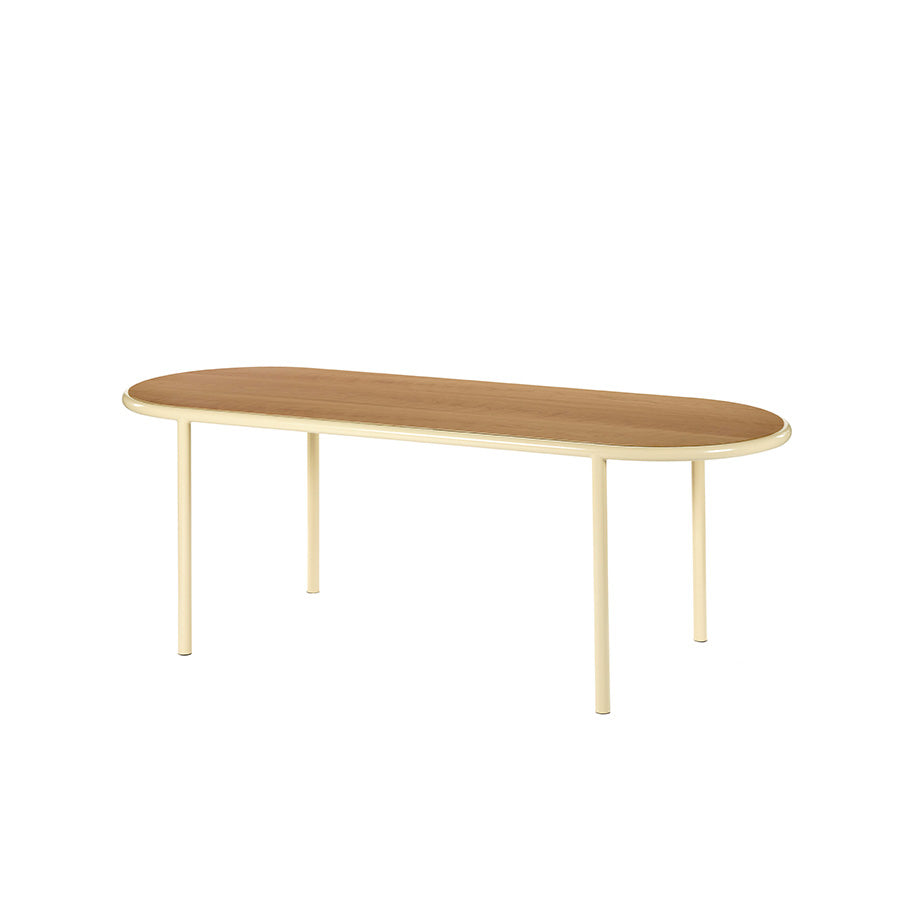 Muller-van-Severen-table-bois-ovale-structure-ivoire-cerisier-Valerie-Objects-Atelier-Kumo