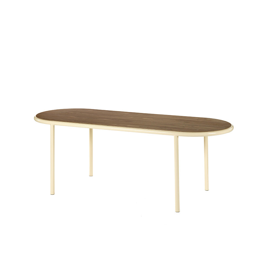 Muller-van-Severen-table-bois-ovale-structure-ivoire-noyer-Valerie-Objects-Atelier-Kumo