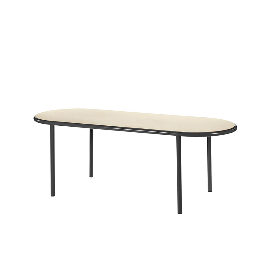 Muller-van-Severen-table-bois-ovale-structure-noire-bouleau-Valerie-Objects-Atelier-Kumo