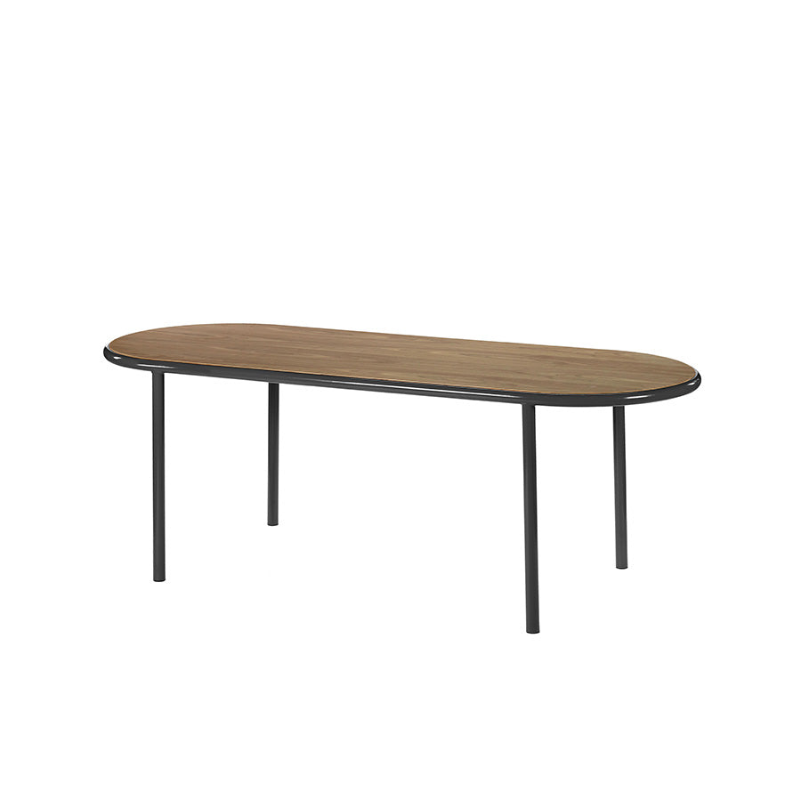 Muller-van-Severen-table-bois-ovale-structure-noire-noyer-Valerie-Objects-Atelier-Kumo