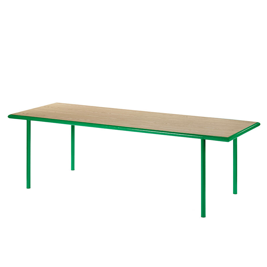 Muller-van-Severen-table-bois-rectangle-structure-verte-chene-Valerie-Objects-Atelier-Kumo