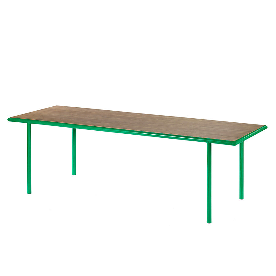 Muller-van-Severen-table-bois-rectangle-structure-verte-noyer-Valerie-Objects-Atelier-Kumo