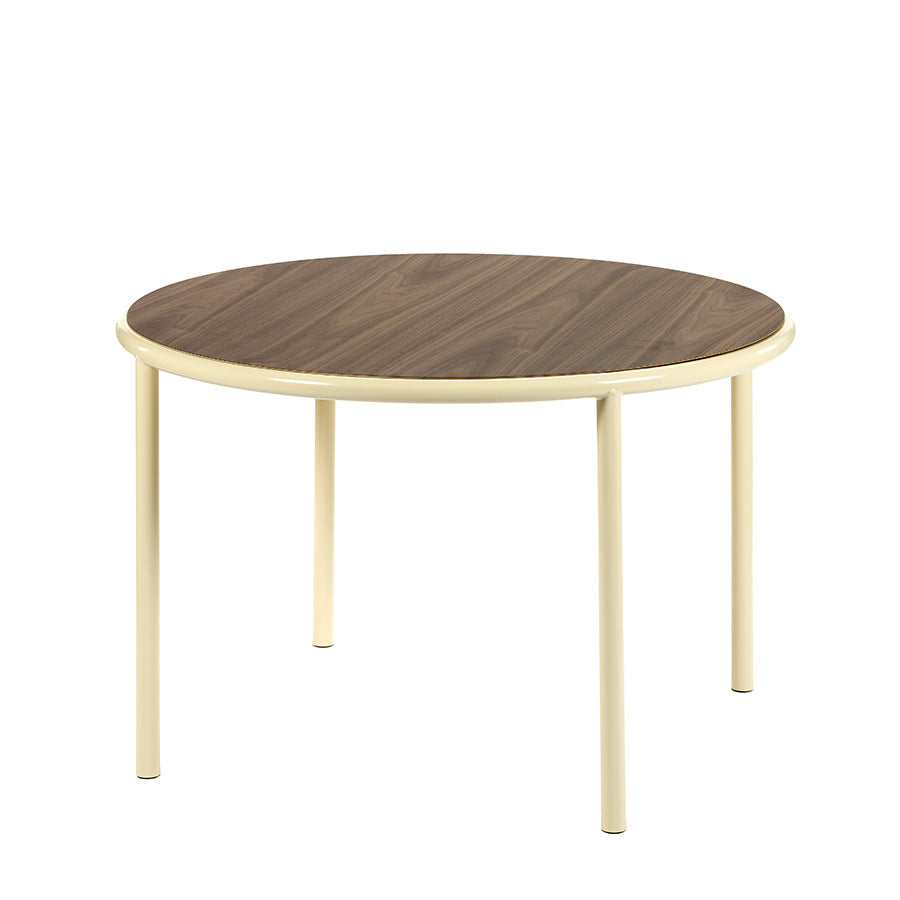 Muller-van-Severen-table-bois-ronde-structure-ivoire-noyer-Valerie-Objects-Atelier-Kumo