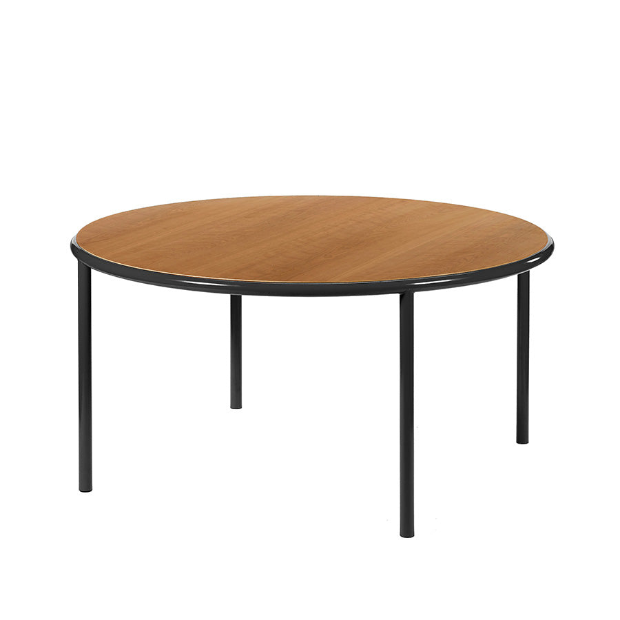Muller-van-Severen-table-bois-ronde-structure-noire-cerisier-Valerie-Objects-Atelier-Kumo