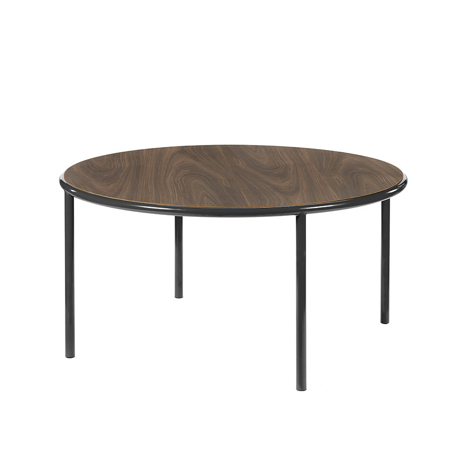 Muller-van-Severen-table-bois-ronde-structure-noire-noyer-Valerie-Objects-Atelier-Kumo
