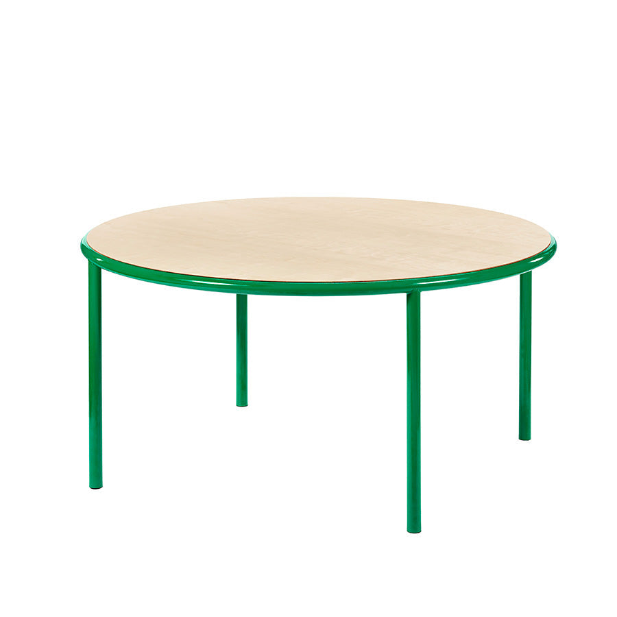 Muller-van-Severen-table-bois-ronde-structure-verte-bouleau-Valerie-Objects-Atelier-Kumo