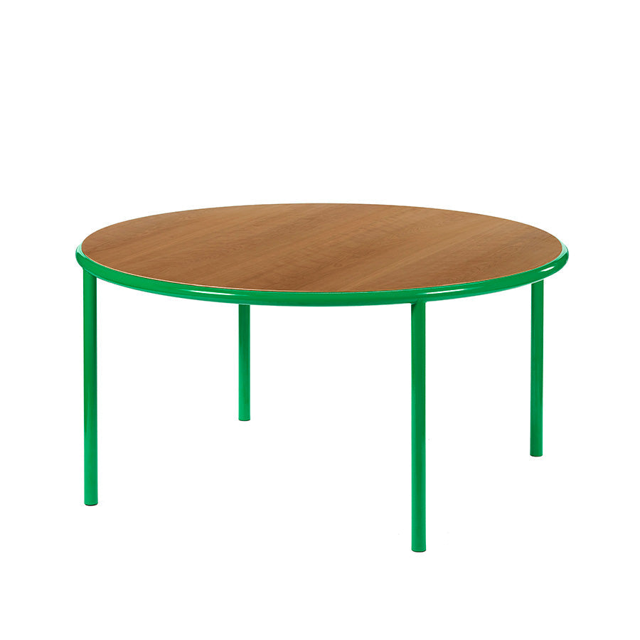 Muller-van-Severen-table-bois-ronde-structure-verte-cerisier-Valerie-Objects-Atelier-Kumo