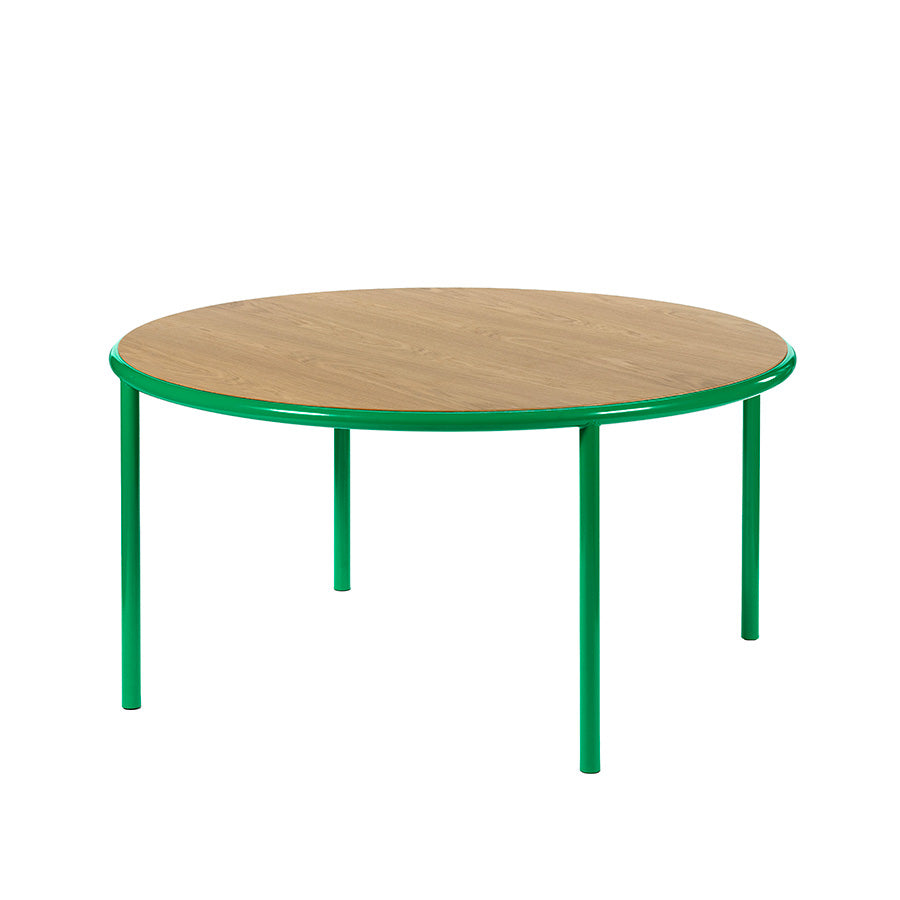 Muller-van-Severen-table-bois-ronde-structure-verte-chene-Valerie-Objects-Atelier-Kumo