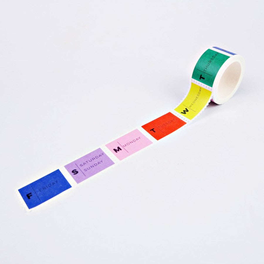 The-completist-masking-tape-25-mm-days-week-pimary-Atelier-Kumo